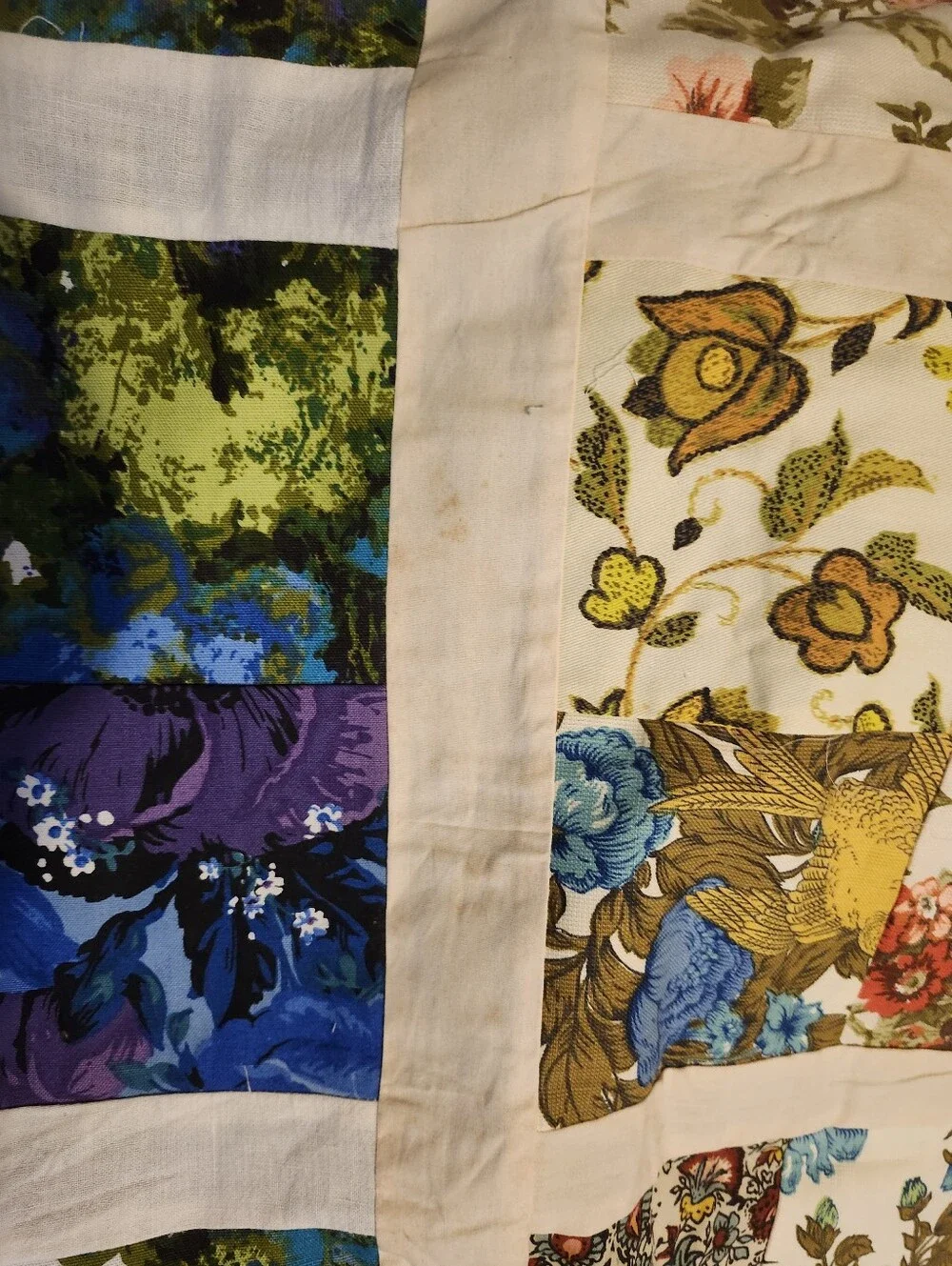 Floral Patchwork Quilt Top Only - Blue & Green
